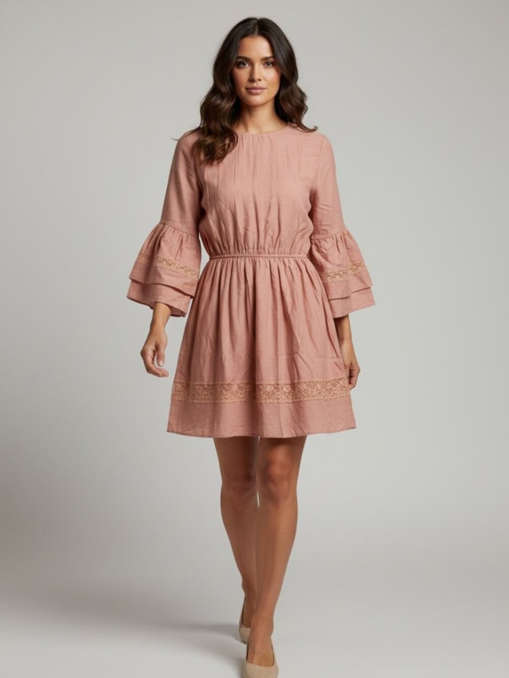 NWT/Anthropologie/Free the Roses Laced Tie Mini Dress – Dusty Pink-S- MSRP $90